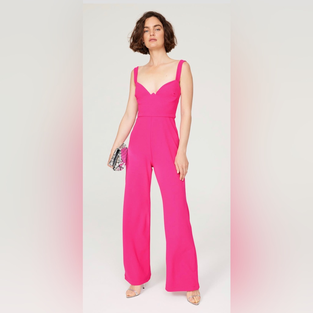 Nookie Romance Jumpsuit Hot Pink Sleeveless Bustier Top Retro Disco Barbie Sz Xl